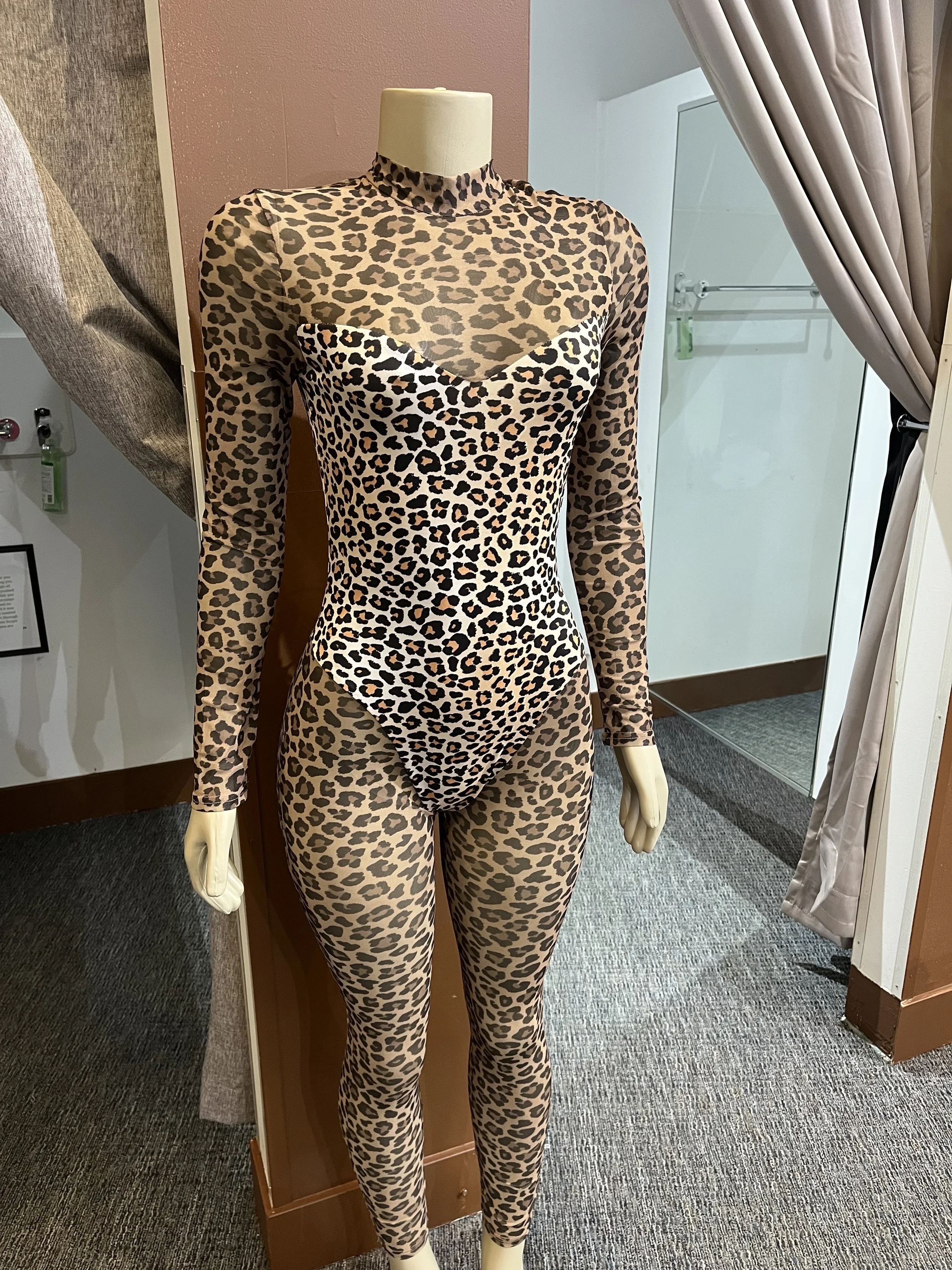 Mesh Cheetah Print Jumpsuit