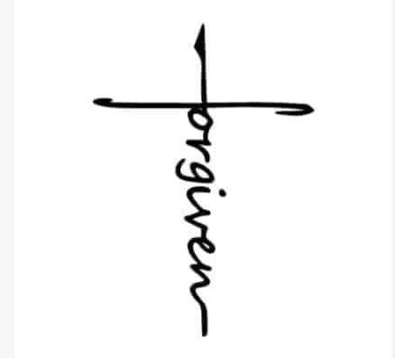 A black cursive word 'strength' written vertically with a cross symbol incorporated into the design.