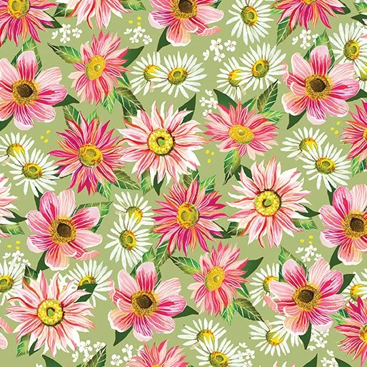 Benartex A Prairie Heart Collection - Country Bloom (Fern)