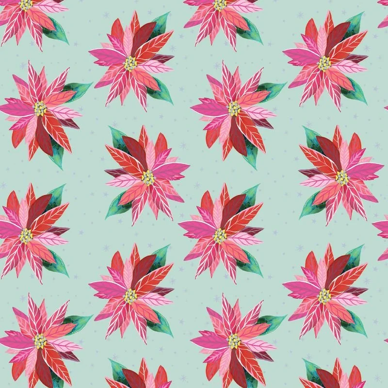 Benartex Magical Season Collection - PAINTERLY POINSETTIA LIGHT TURQUOISE