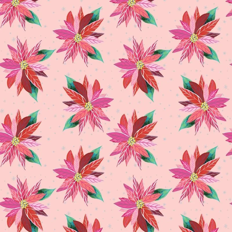 Benartex Magical Season Collection - PAINTERLY POINSETTIA LIGHT PINK