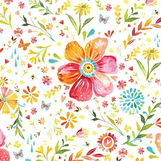 Benartex A Prairie Heart Collection - Posies (White)