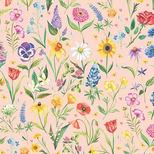 Benartex A Prairie Heart Collection - Meadow Flowers (Pale Peach Jam)