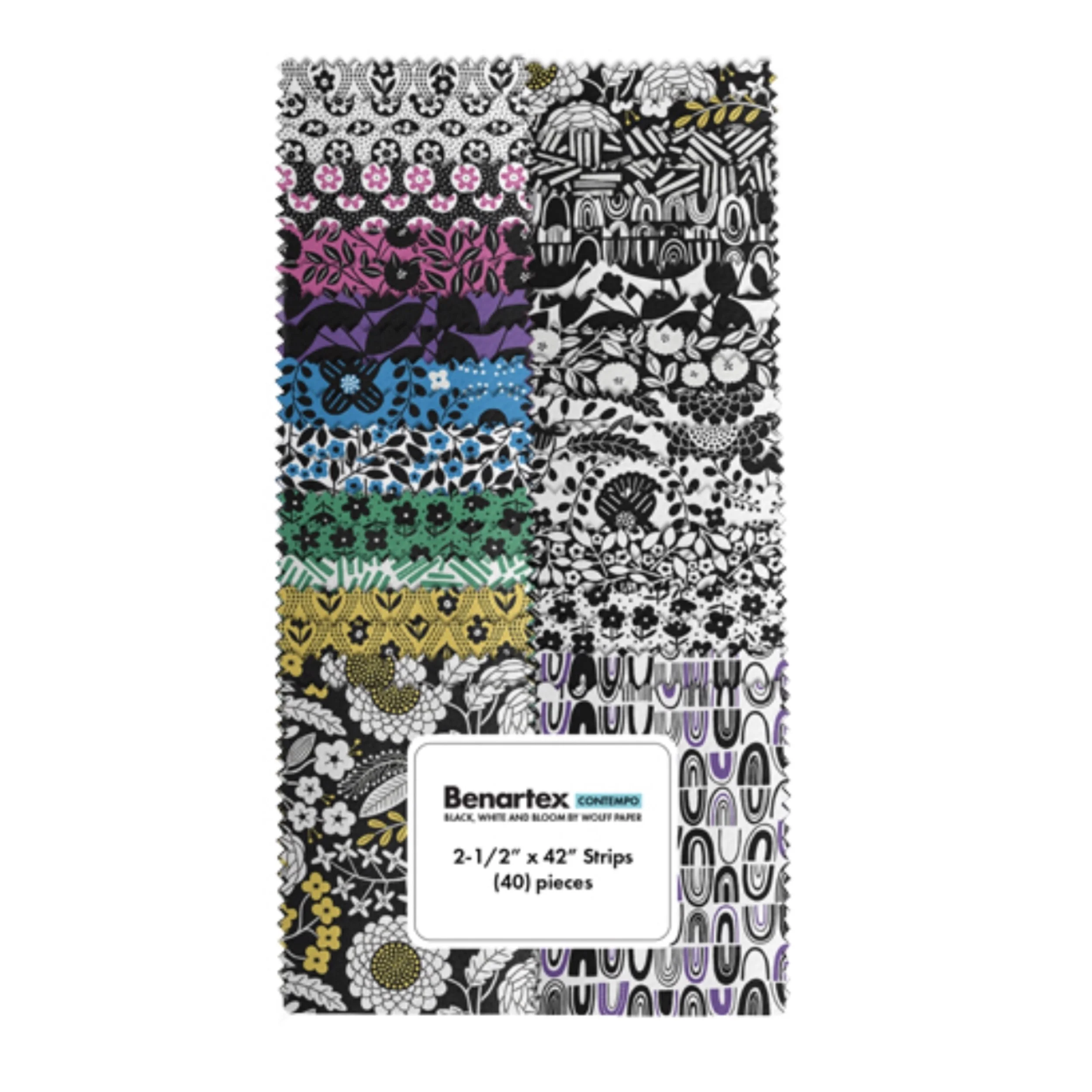 Benartex Black, White and Bloom Collection - Strip Pie (40 pcs)