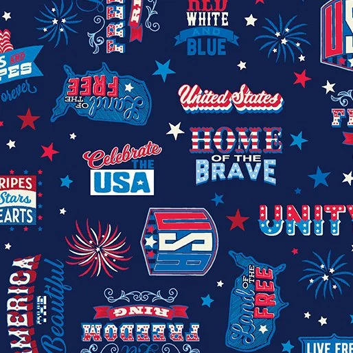 Benartex Celebrate the USA Collection - Let’s Celebrate Words (Navy)