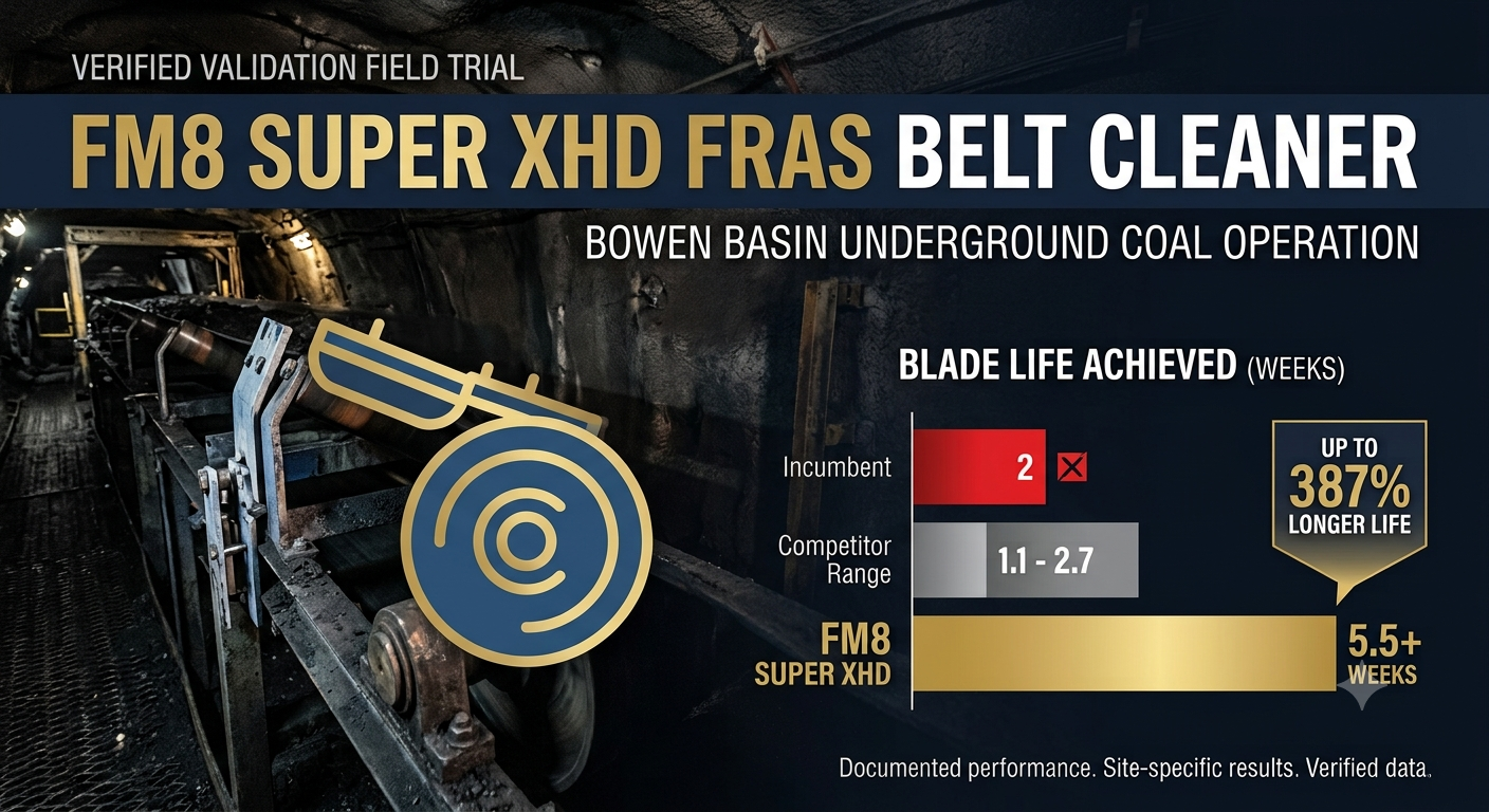 FRAS Belt Cleaner Trial: FM8 Super XHD Runs 5.5 Weeks Where Competitors Last Two