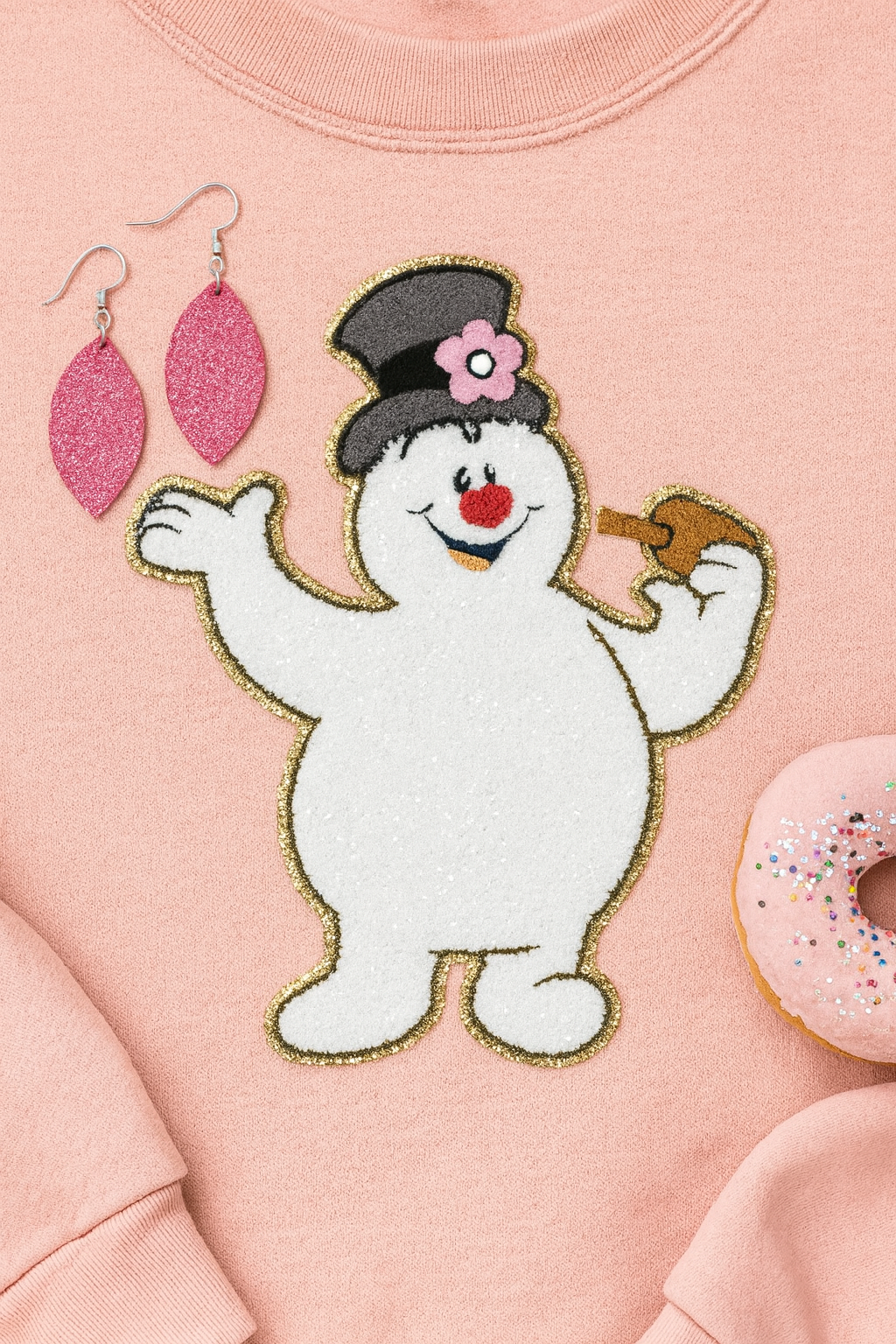 Frosty! Chenille patch on crewneck $32