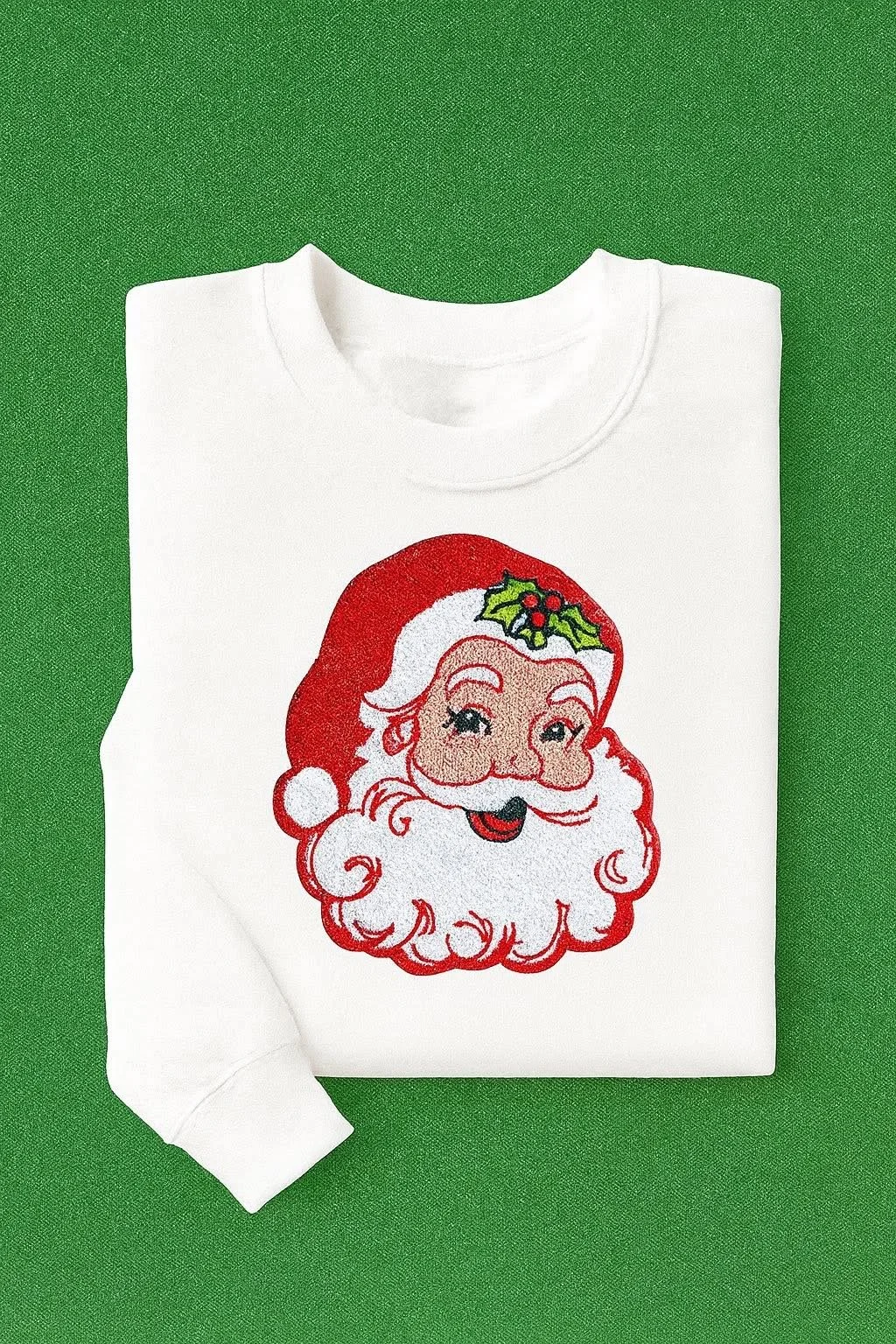 Chenille Santa on crewneck Adult sizes $32
Youth $25