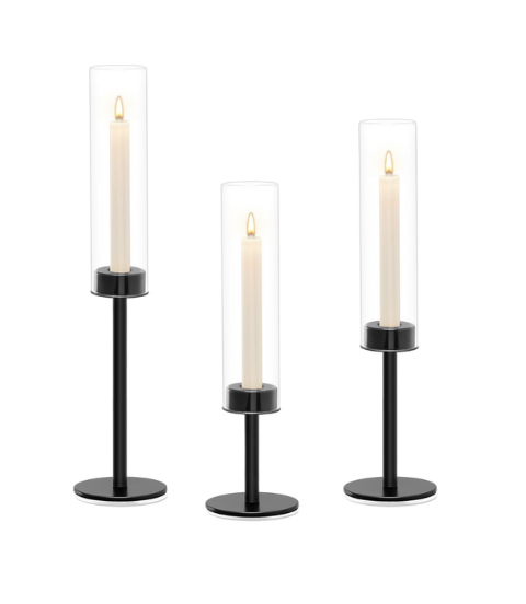 Black Hurricane Candle Holders