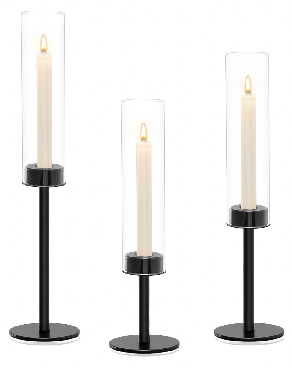 Black Hurricane Candle Holders - Set of 3