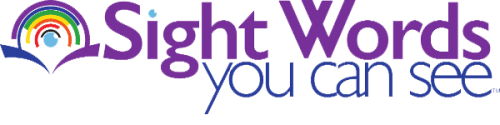 Sight Words You Can See logo with rainbow, open book, and colorful text