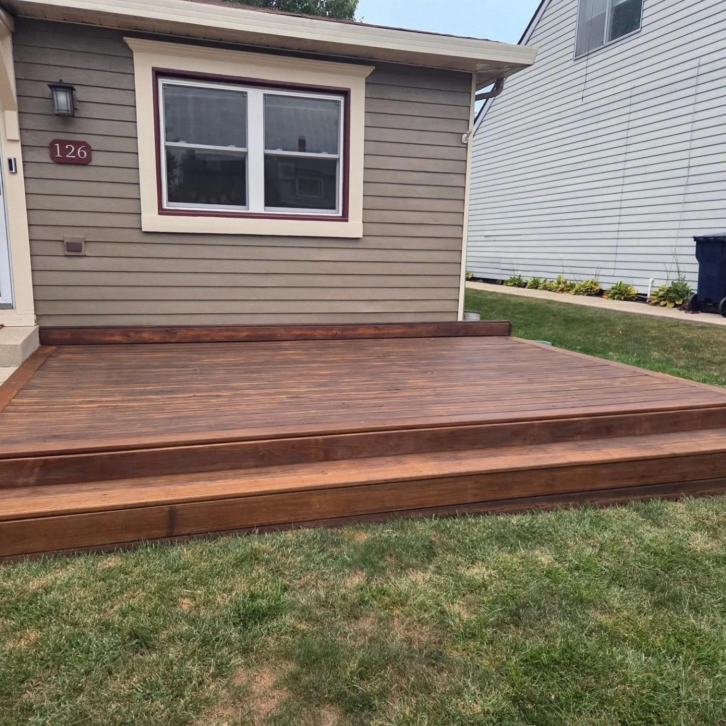 Front porch deck stained and repaired steps with new boards. #Cabotstains #cedartonedecking