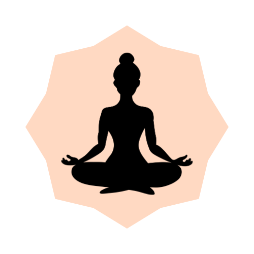 Silhouette of a woman meditating in lotus pose within an octagonal frame.