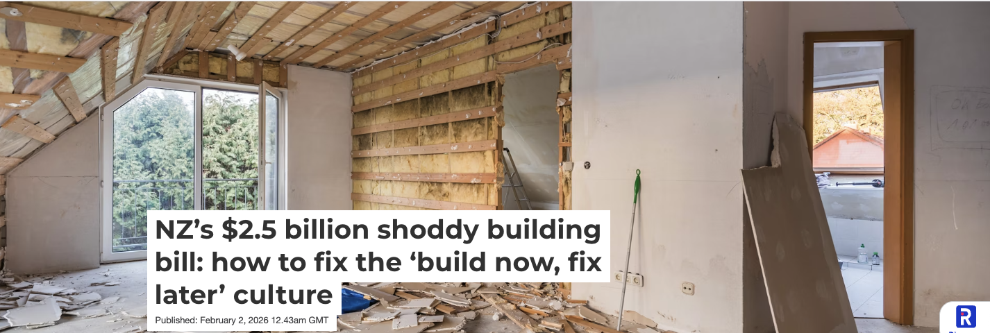 NZ’s $2.5 billion shoddy building bill: how to fix the ‘build now, fix later’&nbsp;culture