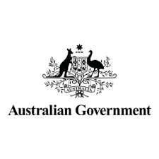 Australian Government logo featuring a kangaroo and an emu with a shield and a star above.
