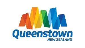 Colorful stylized mountain range with the text 'Queenstown NEW ZEALAND' underneath.