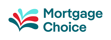 Mortgage Choice logo with stylized open book and teal and red colors.