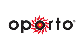 Oporto logo with red sunburst design around the letter 'o'
