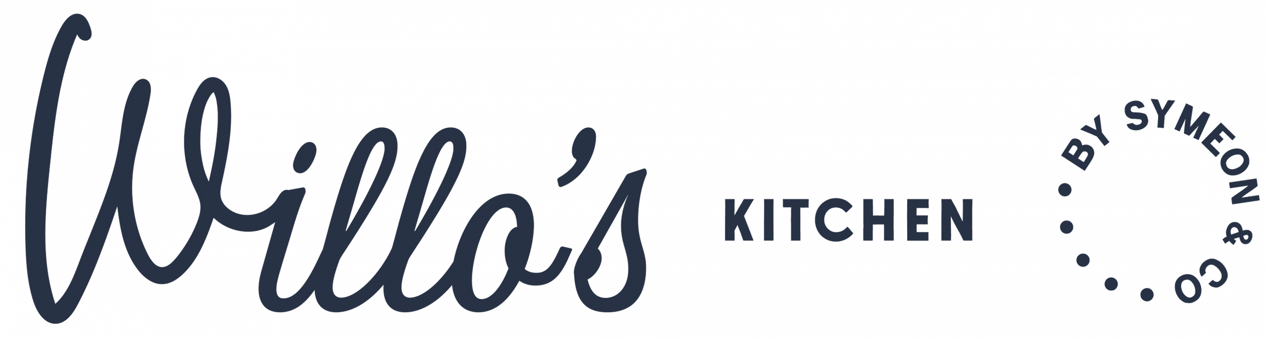 Logo with cursive text reading 'Bostwicks' and words 'kitchen by symon co.' surrounding a circle of small dots.