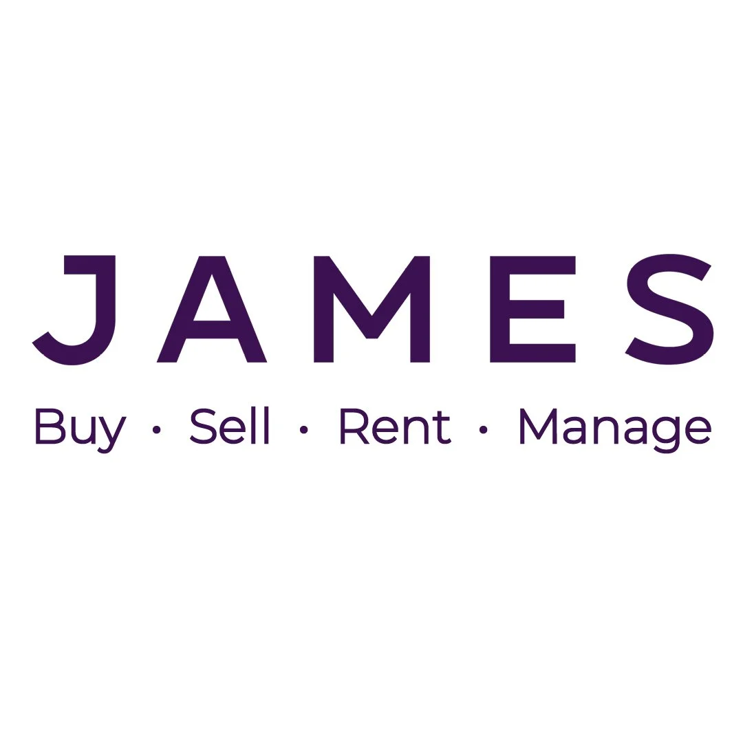 Company logo with the name 'JAMES' and the tagline 'Buy • Sell • Rent • Manage' in purple text on a white background.
