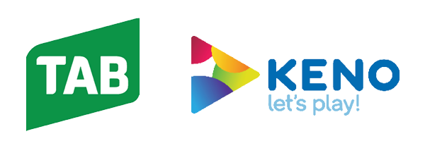 Tab logo with green background, Keno logo with colored graphics and the text "let's play!"