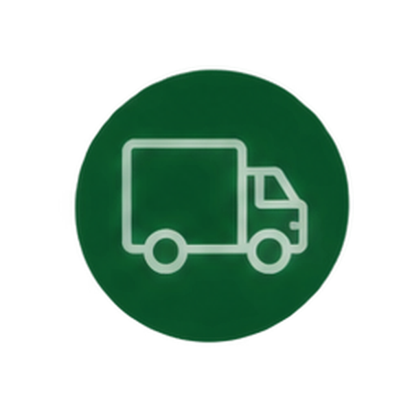 Green circular icon with a white outline of a delivery truck.