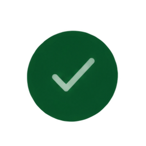 Green circle with white checkmark icon in the center.