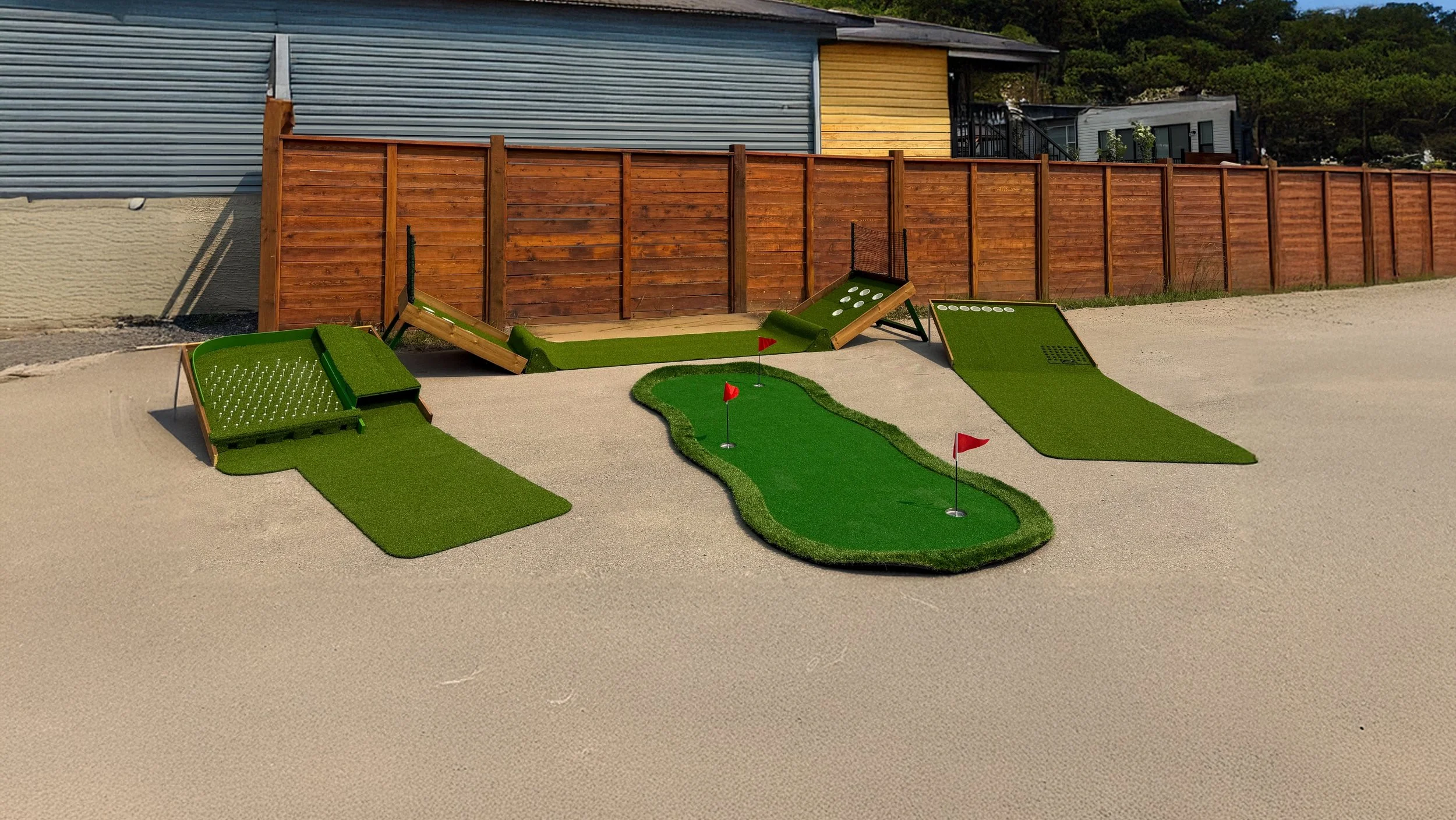 ParTee Box Golf Games Package with Putter Pong, Connect Fore, Plinko and portable putting green