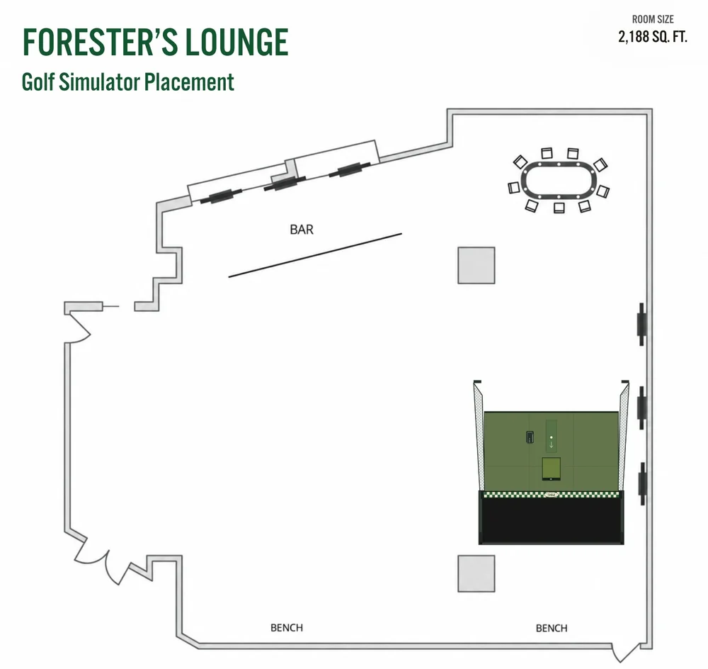 Forester's Lounge golf simulator placement floor plan