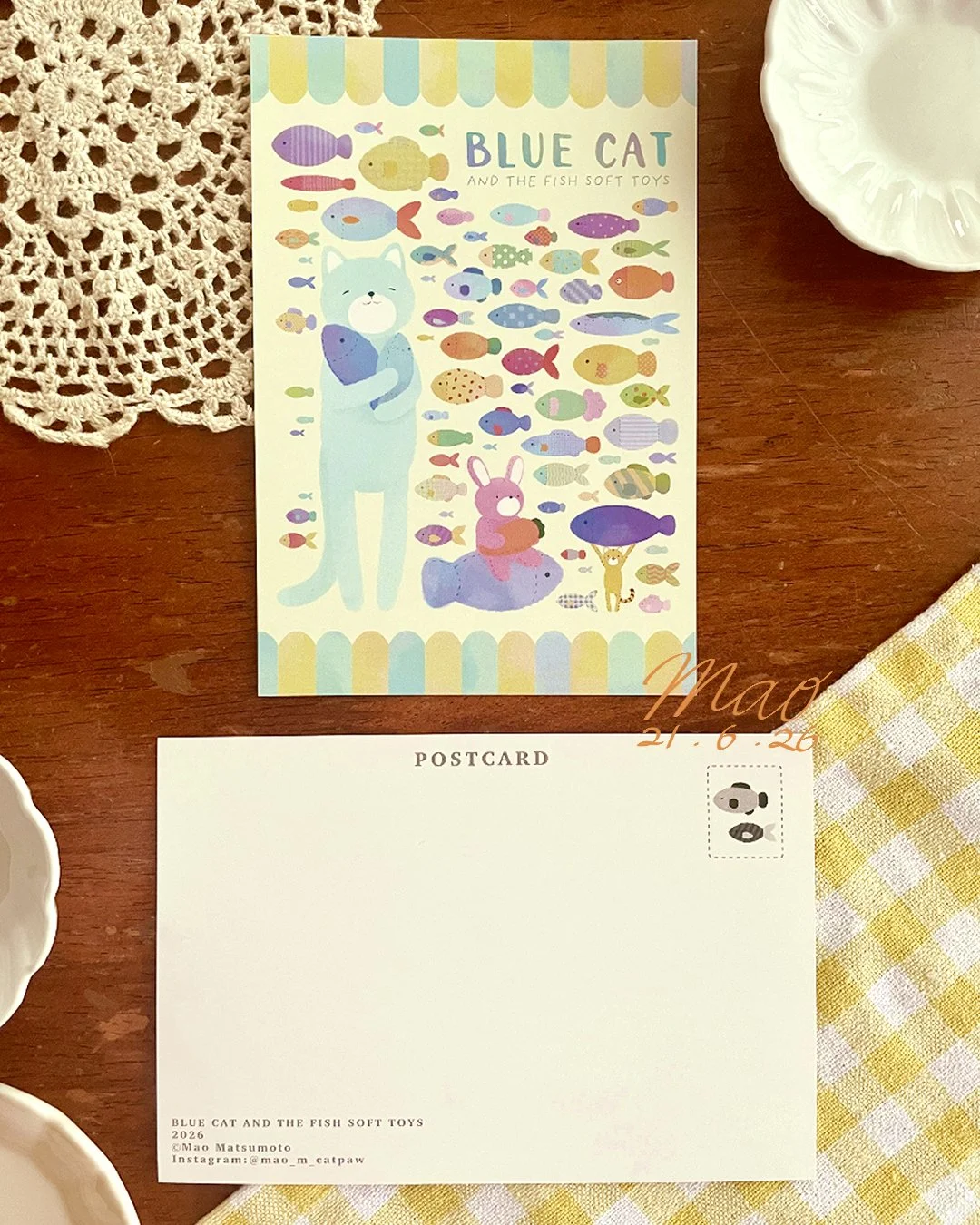 BLUE CAT AND THE FISH SOFT TOYS Postcard (sign).jpg