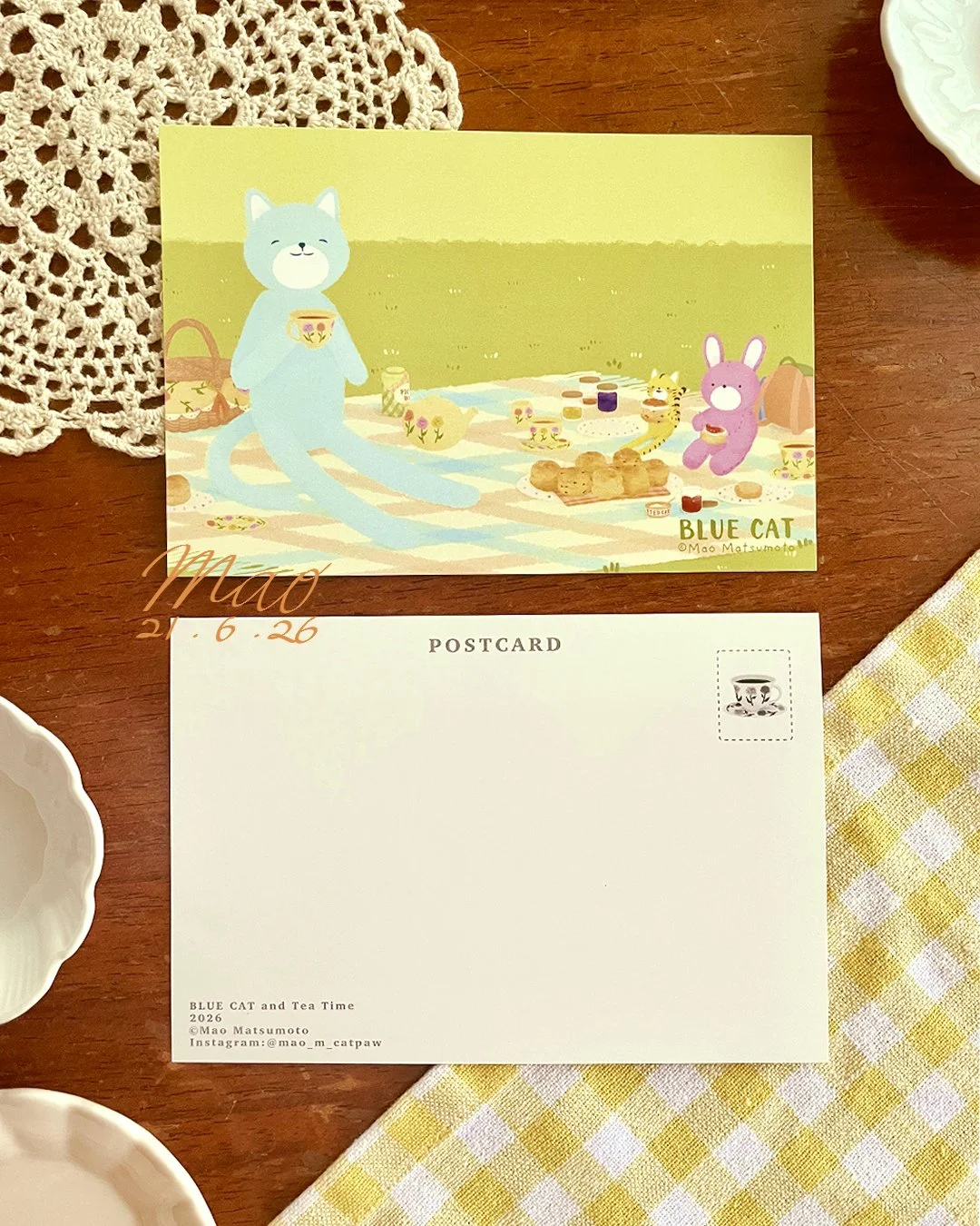 BLUE CAT Tea Time Postcard (sign).jpg