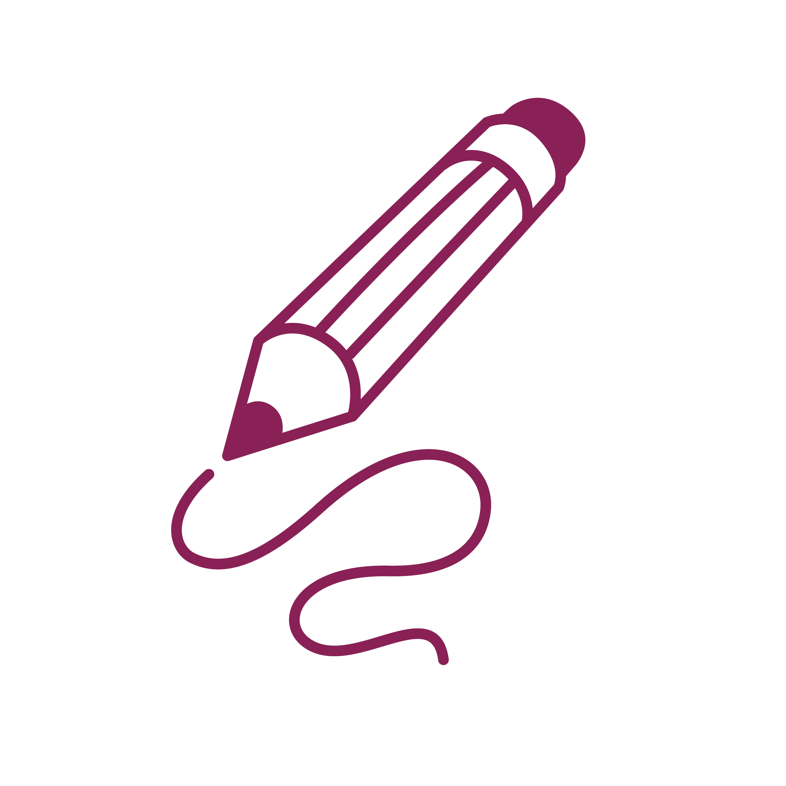 Line drawing of a pencil writing a curved line.