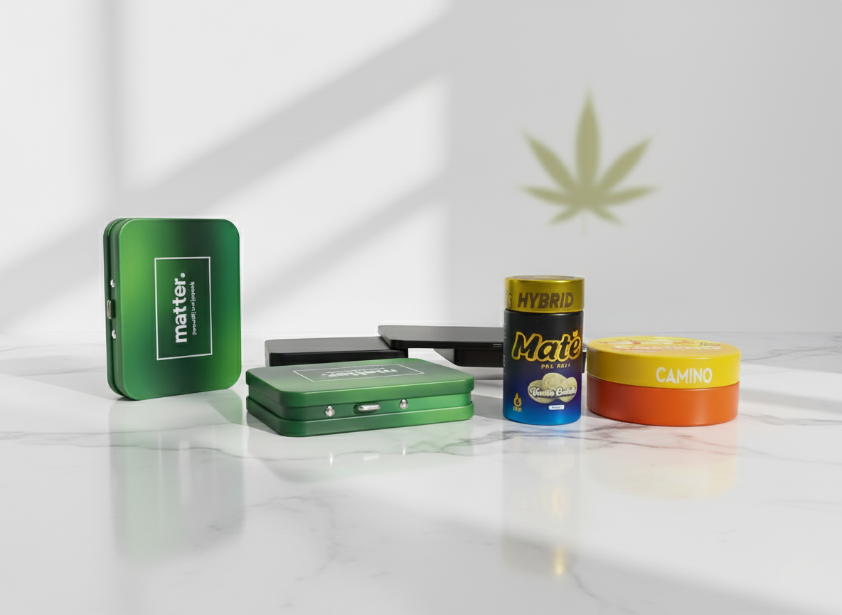 Various cannabis storage tin