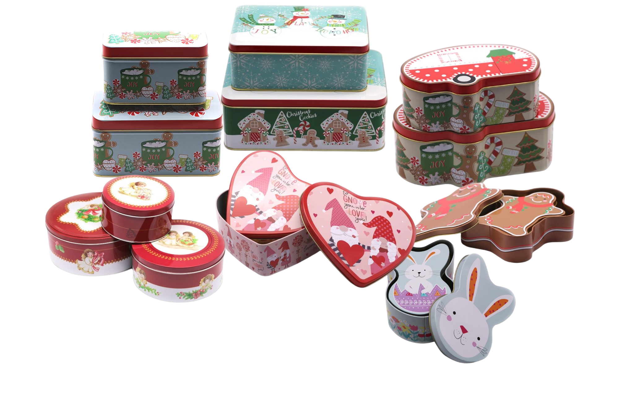Christmas-themed decorative tins