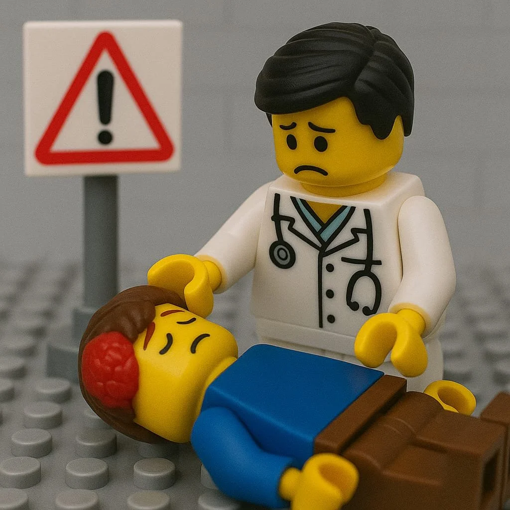 A conceptual miniature scene representing the impact of a traumatic brain injury and the legal steps toward recovery in California.