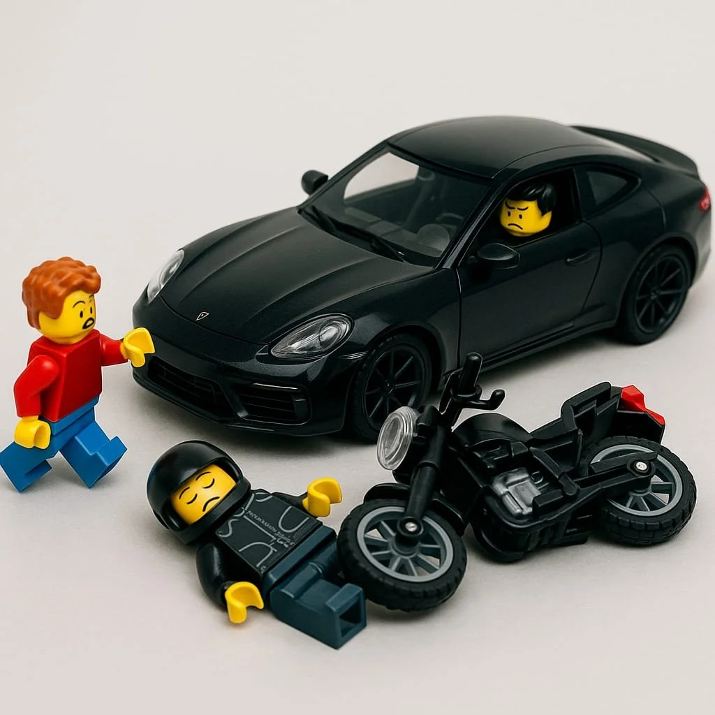 Professional illustration of a motorcycle accident in Los Angeles for Doust Law, representing the legal rights of injured riders in complex personal injury claims.