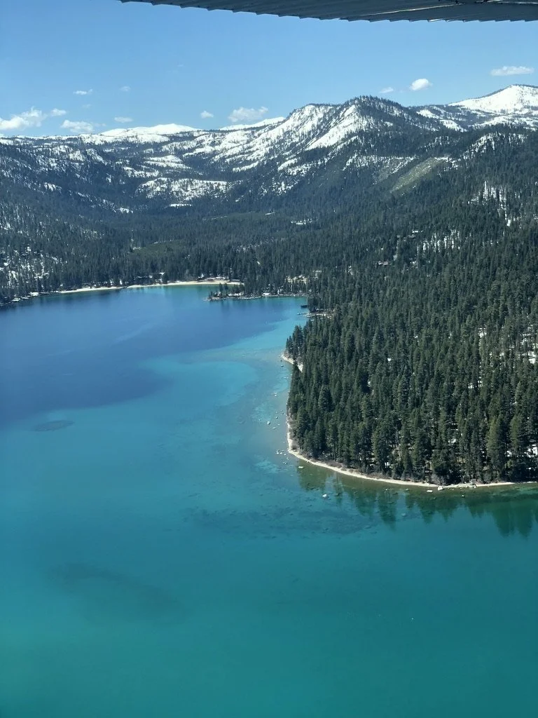 Lake Tahoe, California as seen from North Tahoe Aviation scenic air tour, sight seeing tour. Helicopter sightseeing tour. 