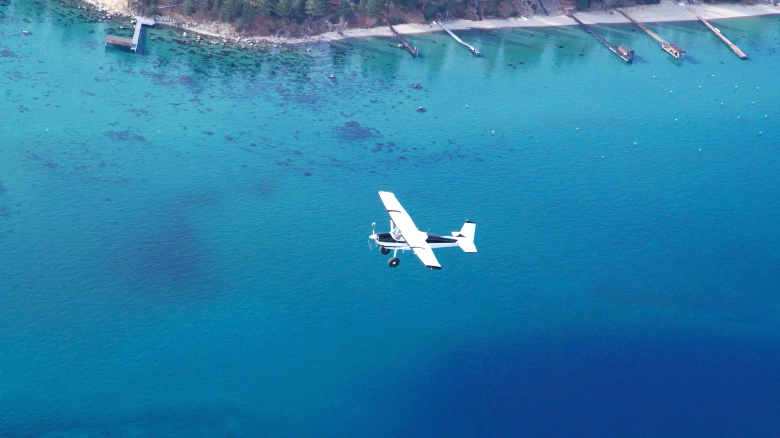Lake Tahoe, California as seen from North Tahoe Aviation air tour, sight seeing tour. Helicopter sightseeing tour. 