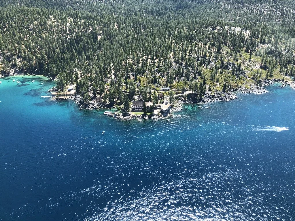 Thunderbird Lodge, Lake Tahoe, Nevada, seen from North Tahoe Aviation air tour, sight seeing tour. Helicopter sightseeing tour. 