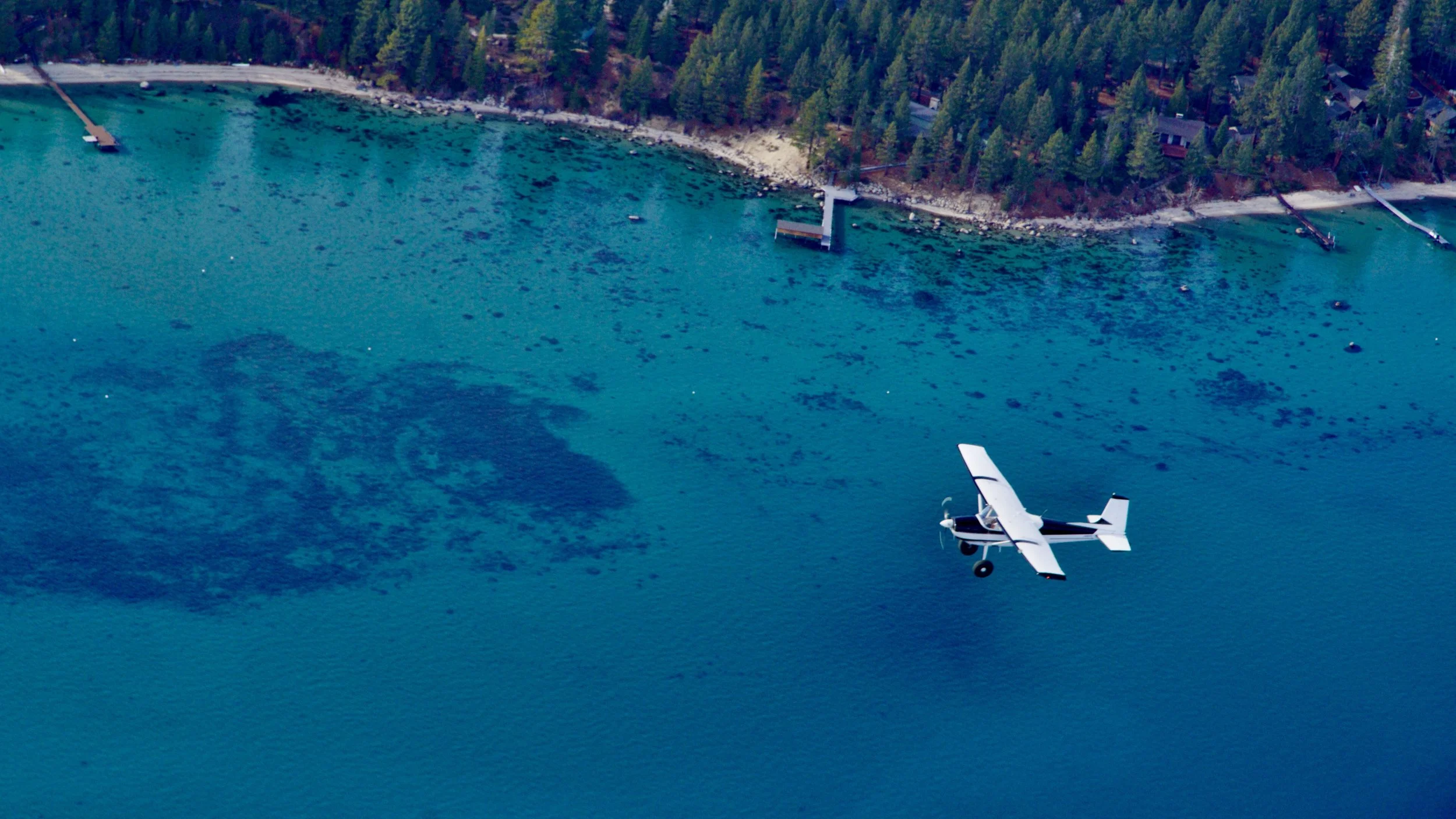 North Tahoe Aviation's Cessna 180 over Lake Tahoe.