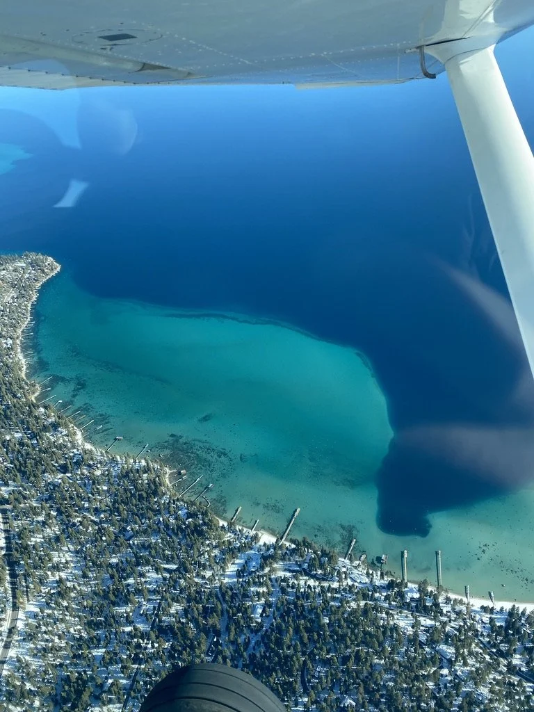 Lake Tahoe, California as seen from North Tahoe Aviation air tour, sight seeing tour. Helicopter sightseeing tour. 
