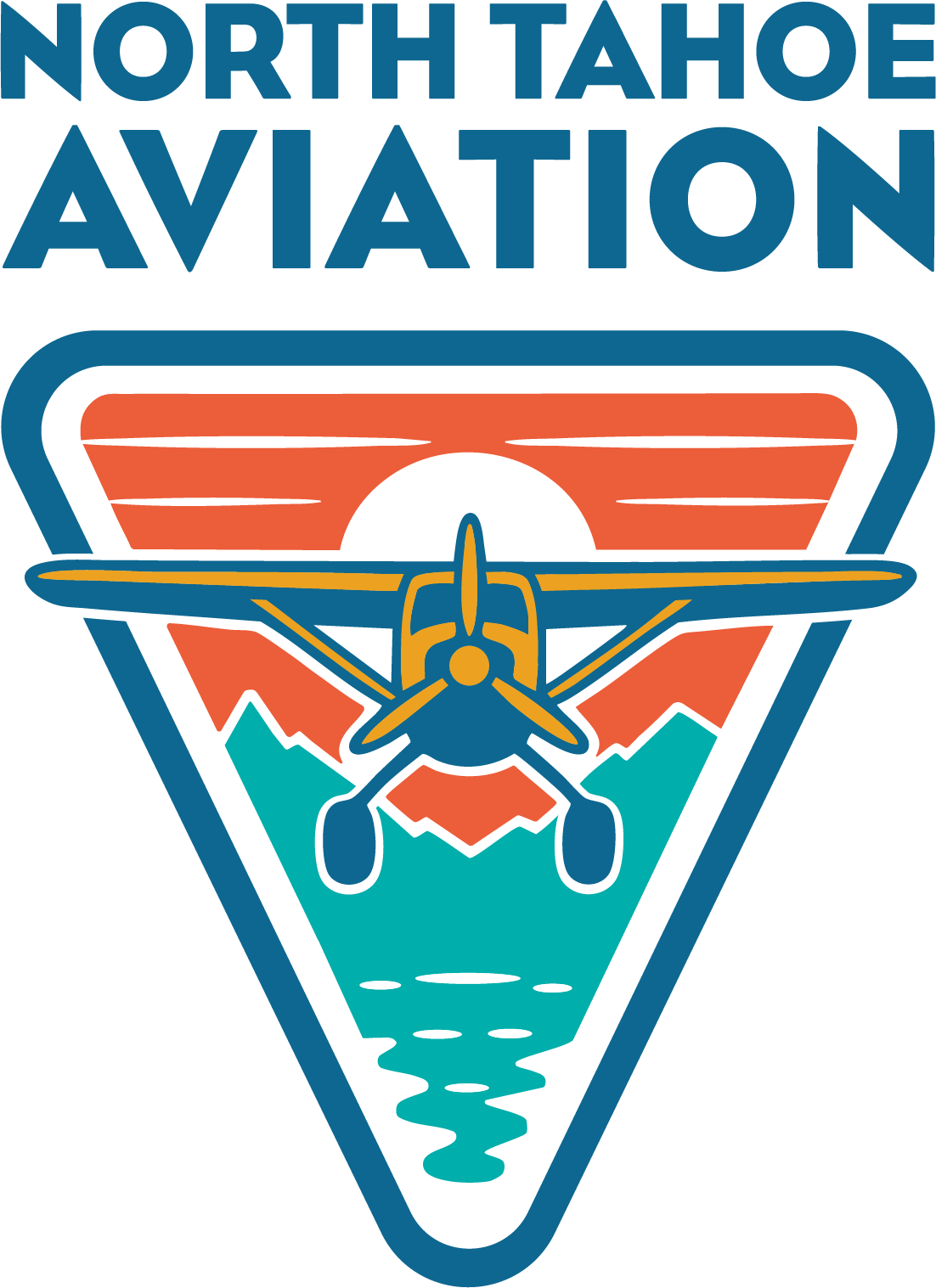North Tahoe Aviation logo with an airplane flying over mountains and a sunset.