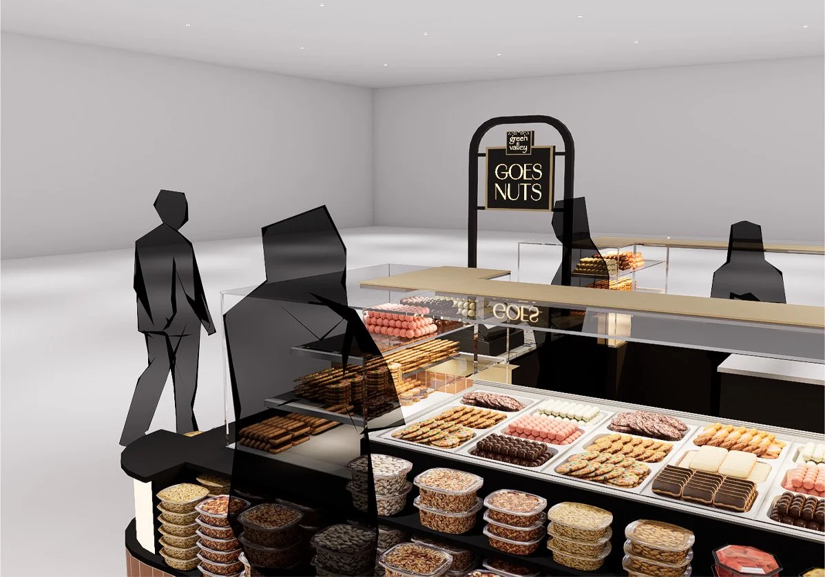 Detailed concept render highlighting integrated product display joinery.