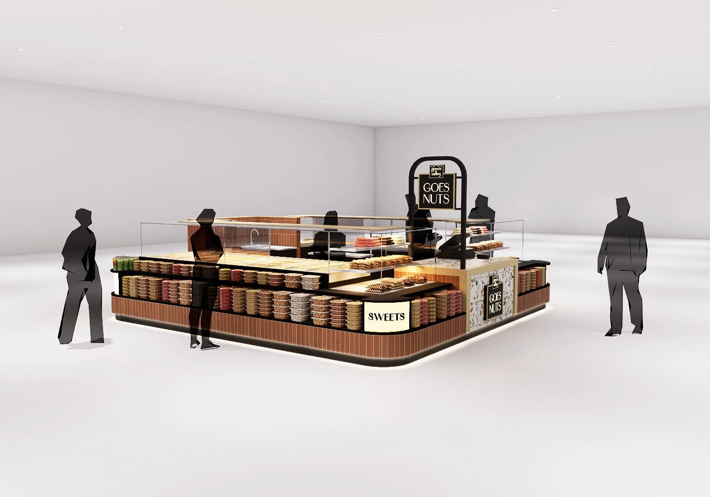 Concept render featuring terracotta tile cladding and custom retail joinery.