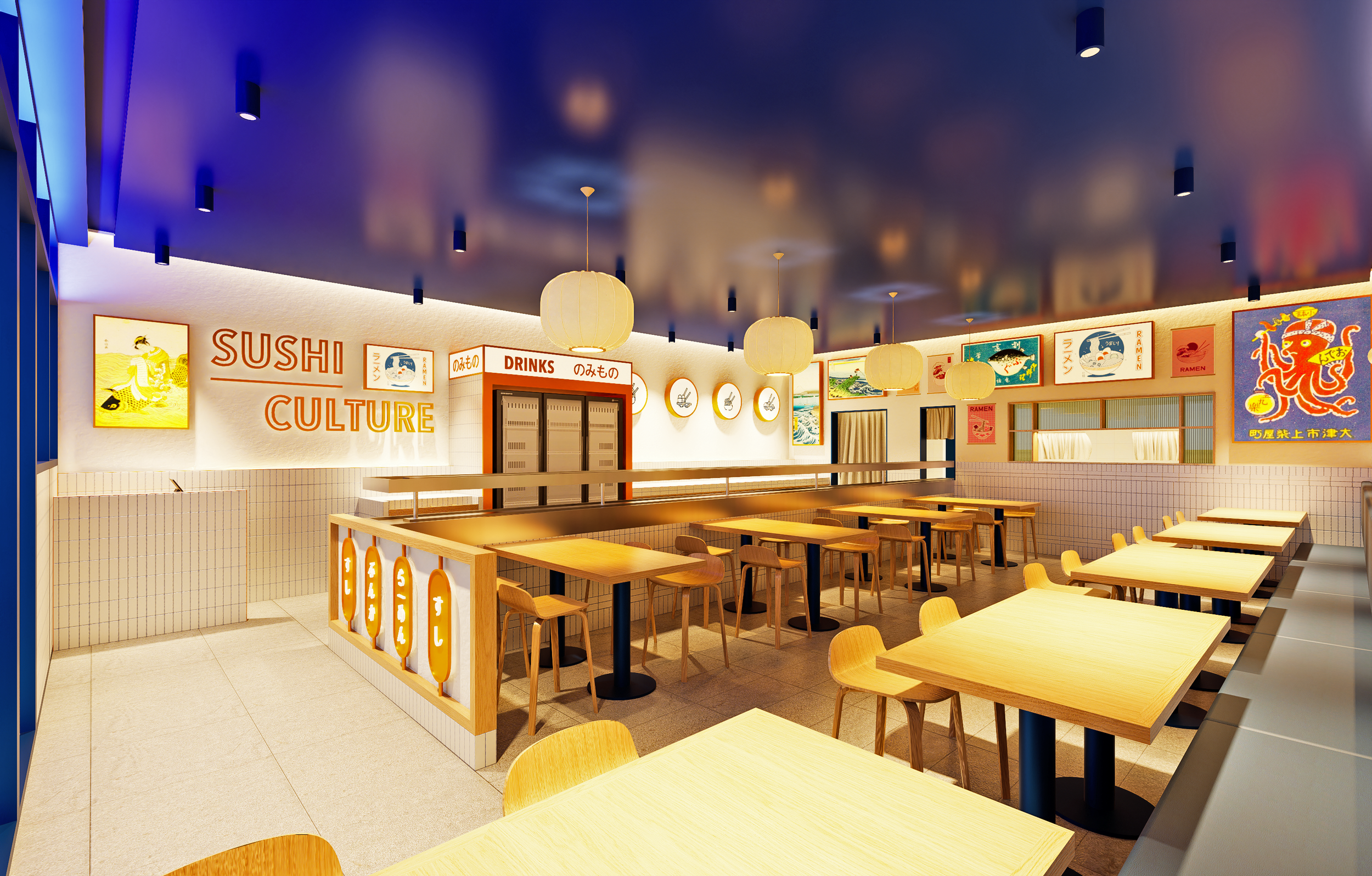 Concept render of the main dining area highlighting custom joinery and feature lighting.