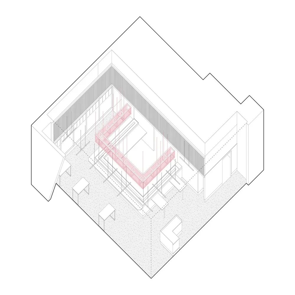 Axonometric concept study for a Japanese restaurant, exploring the proposed ceiling form, spatial layout and interior design direction.