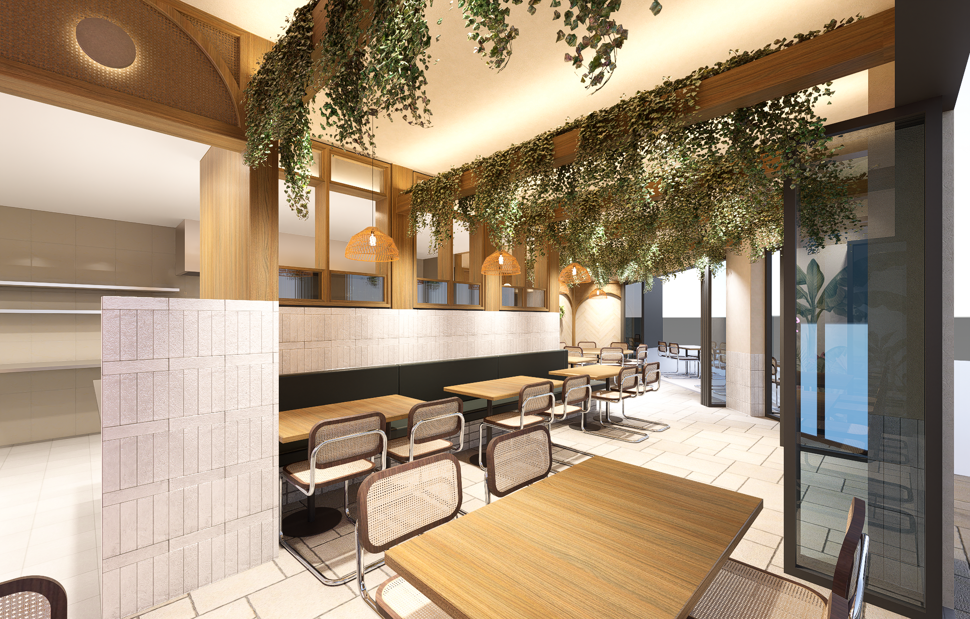 Interior design visualisation showcasing the proposed Chunn Thai dining experience.