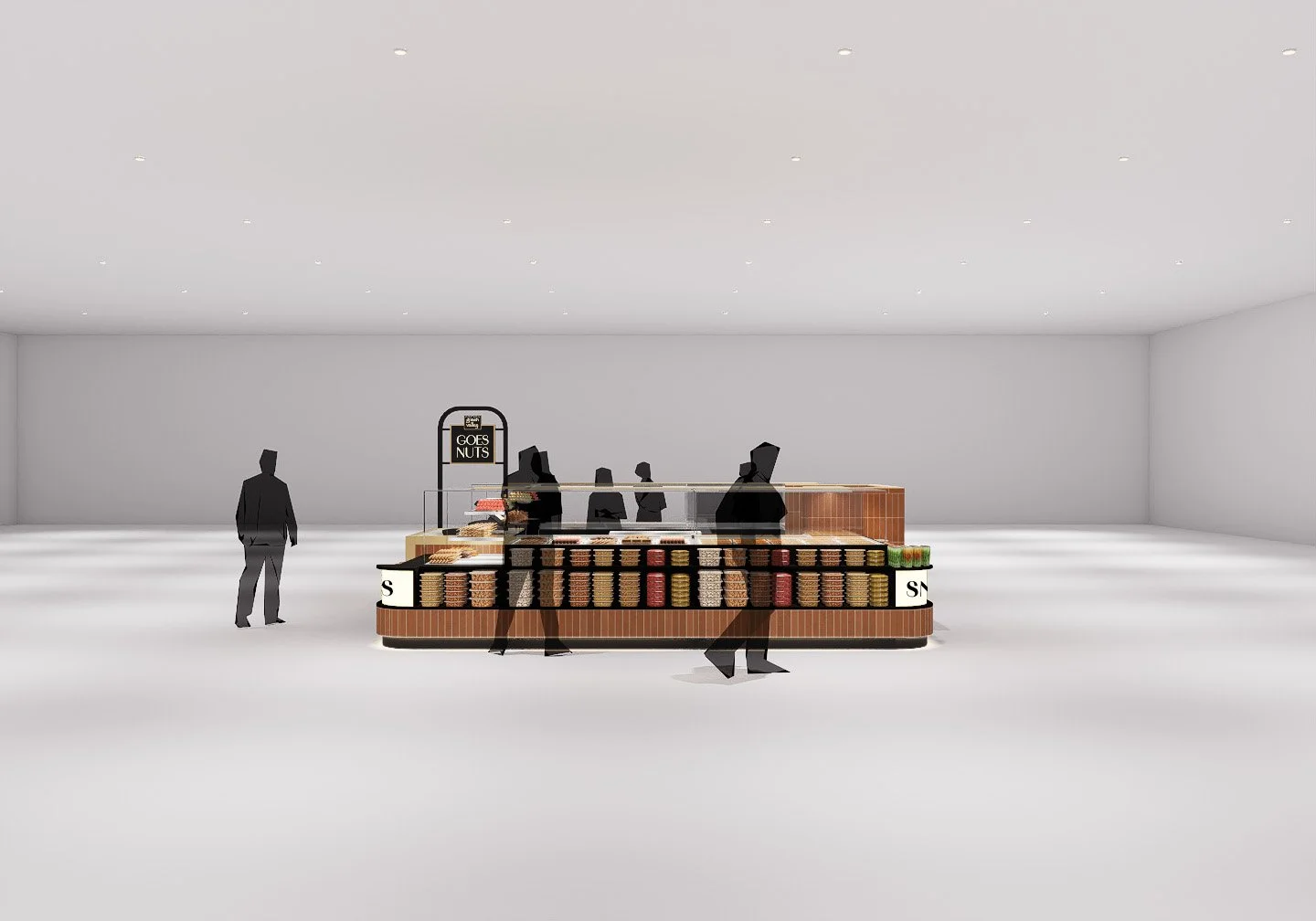 Design elevation illustrating the Green Valley Goes Nuts kiosk layout and façade.