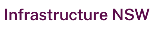 Text reading 'Infrastructure NSW' in purple on a white background.