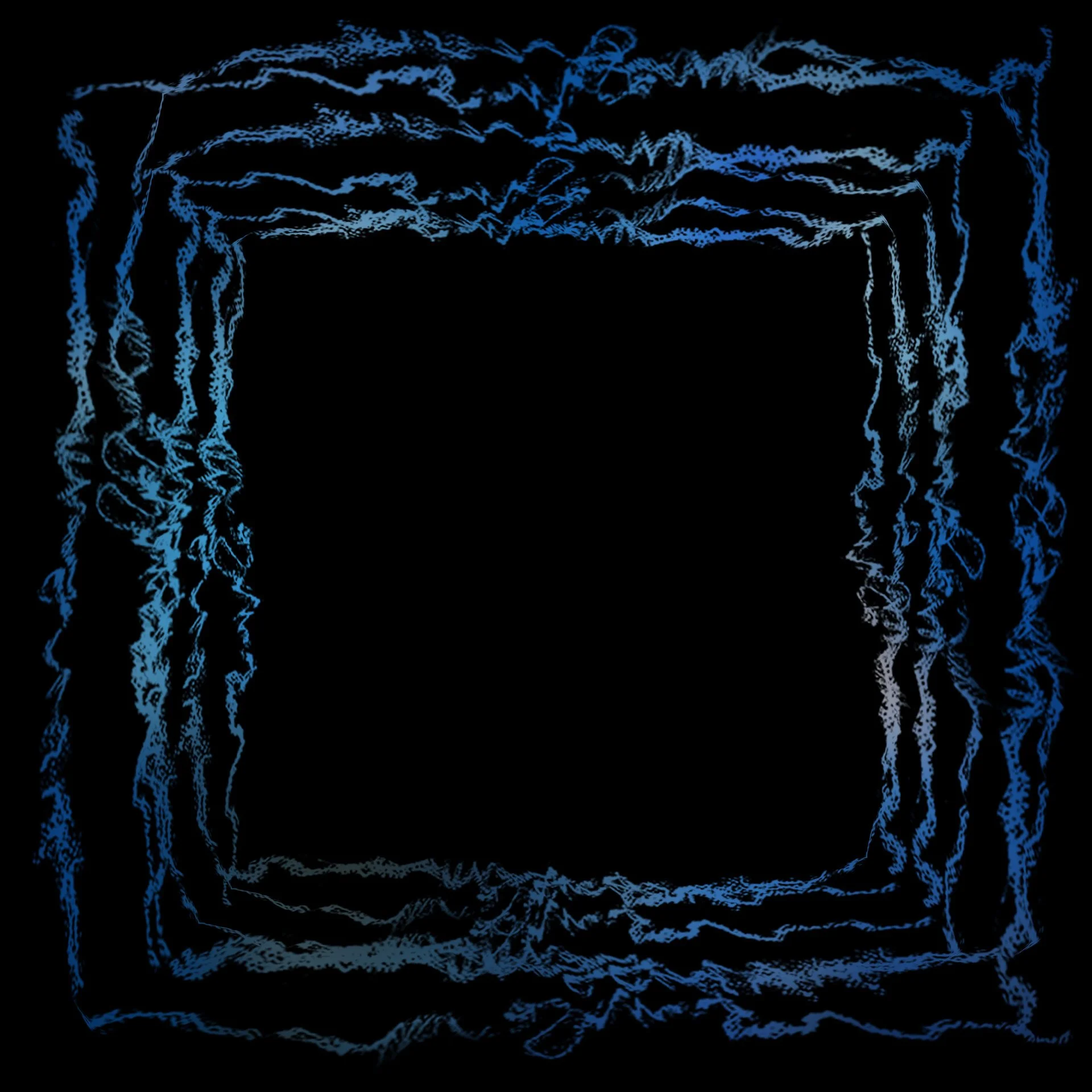 Blue and white wavy square frame on a black background, resembling a digital or neon effect.